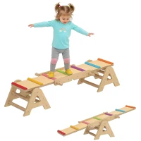 AIYAPLAY Houten wip en evenwichtsbalk, 2 in 1 kinderspeelwip voor tuin, wip voor 2-4 jaar, 133 x 38 x 24 cm, Meerkleurig(m-11)