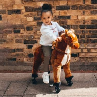 HOMCOM Cavalo de Brinquedo para Crianças de +3 Anos com Rodas Sons e Estrutura de Metal Carga 60kg 65x28x75 cm Castanho(m-10)