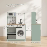 AIYAPLAY Cocina de Juguete de Madera con Lavandería Máquina de Hielo Cajón de Tela Perchas Accesorios de Acero Inoxidable Verde(m-3)