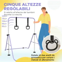 HOMCOM Sbarra Ginnastica Artistica per Bambini ad Altezza Regolabile con 2 Anelli, in Acciaio, 148x105x88-128 cm, Viola(m-4)
