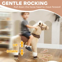 AIYAPLAY Rocking Horse, Plush Ride On Horse with Rolling Wheels & Saddle, Ride On Pony Toy for Kids 3-5 Years, Up to 25kg, Brown(m-5)