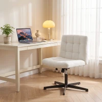 HOMCOM Armless Office Chair, Cross Legged Linen Computer Desk Vanity Chair with Wide Seat, Rocking Function, Beige(m-9)
