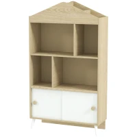 AIYAPLAY Librería Infantil con 4 Compartimentos Estantes Abiertos y Armario 80x30x140,5 cm Blanco y Natural(m-11)