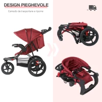 HOMCOM Triciclo Leggero Reclinabile e Pieghevole, Carrozzina per Bambini 6-36 Mesi Fino a 15kg con Portabicchieri, Rosso(m-4)