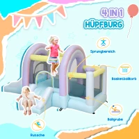 AIYAPLAY Hüpfburg, Bällebad, 2 Rutschen, Oxford-Gewebe, UV-beständig, Gebläse, Bunt(m-4)