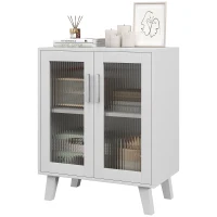 HOMCOM Aparador de 2 Puertas Aparador de Salón con 2 Estantes Puertas Transparentes para Cocina Entrada Blanco 61x35x75 cm(m-11)