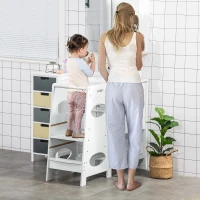 HOMCOM Tour d'apprentissage observation en MDF pour enfants - hauteur réglable - marches antidérapantes avec barres de sécurité - dim. 40L x 50l x 90H cm - blanc(m-2)