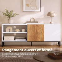 HOMCOM Meuble TV 140 cm, Meuble Télé pour Téléviseur jusqu'à 55 Pouces, 2 Portes à Fermeture Douce et Étagères Réglables, Blanc(m-4)