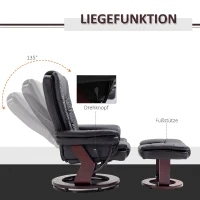 HOMCOM Relaxfauteuil met voetenbank, draaibare ligstoel, verstelbare rugleuning, lederlook, tot 130 kg, zwart(m-4)
