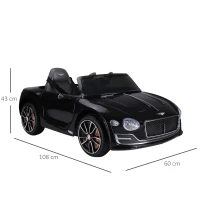 HOMCOM Bentley GT Licensed 12V Electric Car for Kids, Kid's Electric Ride on with Remote Control, Ride on Car with LED Lights, Music, for 3-5 Years, Black(m-3)