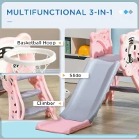 AIYAPLAY 3 in 1 Baby Slide for Indoor Use with Climber, Basketball Hoop, Basketball, for Ages 18-36 Months - Pink(m-4)
