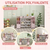 AIYAPLAY Meuble rangement enfant, étagère de rangement pour jouets enfants avec 8 bacs amovibles, 140 x 30 x 90 cm, rose(m-5)
