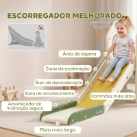 AIYAPLAY Escorrega Infantil Dobrável 4 em 1 com Trepador, Aro de Basquetebol, Bola, Arrumação e Degraus Creme(m-6)
