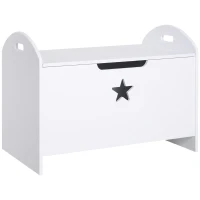 HOMCOM Spielzeugkiste aus Holz Sitzbank für Kinder Sitztruhe Aufbewahrungsbox für Kinderzimmer Bücher Spielzeug Spieltruhe für Kinder Sicherheitsscharnier Weiß 62 x 40 x 46,5 cm(m-1)