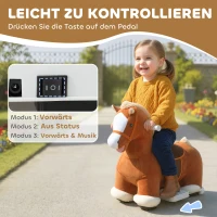 AIYAPLAY Rijpaard voor kinderen, zachte bekleding, batterij aangedreven, muziek, wielen, 1,5-5 jaar, Bruin(m-5)