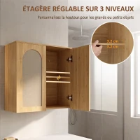 HOMCOM Armoire murale de salle de bain bohème avec 2 portes effet rotin à fermeture douce et étagère réglable, chêne(m-6)