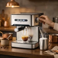 HOMCOM Espresso Machine, 20-Bar Semi Automatic Cappuccino Coffee Maker with Frother Wand, 1.6 L Water Tank, Black and Silver(m-2)