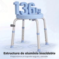 HOMCOM Taburete de Ducha Giratorio 360° Taburete Ducha con Marco de Aluminio y Altura Regulable en 5 Niveles Azul Claro(m-6)