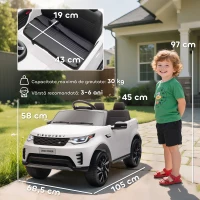 AIYAPLAY Mașină Electrică pentru Copii cu Licență Land Rover, Faruri LED, Claxon și Telecomandă, 105x68.5x58 cm, Albă(m-3)