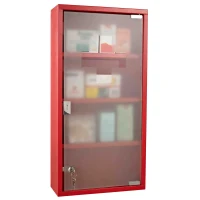 HOMCOM Armoire à Pharmacie 3 étagères 4 Niveaux verrouillable Porte Verre trempé dépoli Logo Croix 30L x 12l x 60H cm Acier Rouge(m-11)