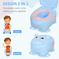 HOMCOM Vasino Per Bambini 6 Mesi-48 Mesi Antiscivolo Ippopotamo Blu (40x30x23cm)(m-7)