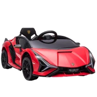 HOMCOM Masina electrica pentru copii 12V Lamborghini cu faruri si muzica, telecomanda si viteza 3-8 km/h, 108x62x40cm, Rosie(m-11)