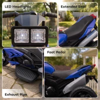 AIYAPLAY Kids Electric Motorcycle Ride-On Toy, 3-Wheel Battery-Operated Motorbike with Horn, Toddler Ride On Bike, Blue(m-7)