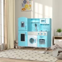 AIYAPLAY Cozinha de Madeira para Crianças com Sons Fogão Forno Micro-Ondas Máquina de Gelo e Acessórios 90x33,3x91,6 cm Azul(m-10)