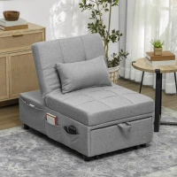 HOMCOM 3-in-1 opklapbare slaapstoel met zijvak, logeerbed met kussen, verstelbare rugleuning en wielen, lichtgrijs(m-5)