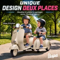 AIYAPLAY Moto Électrique Enfants sous Licence VESPA 6V 2 Places, Vitesse 3-5 Km/h, Démarrage Progressif, Crème(m-5)