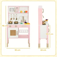 AIYAPLAY Cozinha de Brincar em Madeira com Som Acessórios em Aço Inoxidável Micro-Ondas Forno Lava-Loiças Legumes para Cortar 55x24x96 cm Rosa(m-3)