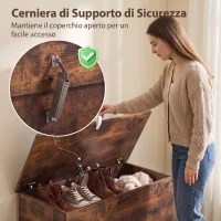 HOMCOM Cassapanca Contenitore 102L con Coperchio di Sicurezza, 80x40x45 cm, Marrone Rustico(m-5)
