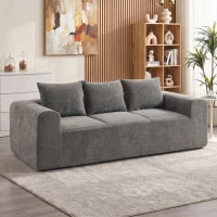 HOMCOM Canapé 3 Places en Chenille 220 cm, Canapé Salon Moderne avec Assise et Accoudoirs Larges, 3 Coussins, Gris(m-15)