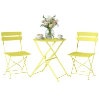 Outsunny 3-teiliges Garten Bistro Set Klappbar Bistrotisch mit 2 Stühlen Lamellen-Sitz Doppelt X-Beine Gelb(m-12)