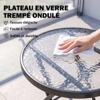 Outsunny Table d'Appoint Ronde Ø 45 x 50 cm, Table Basse de Jardin Pliable en Métal, Plateau en Verre Trempé, Noir(m-6)