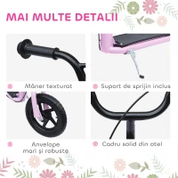 HOMCOM Trotinetă pentru Copii 5-12 Ani cu Frână Posterioară și Ghidon Reglabil, 120x52x80-88 cm, Roz(m-5)