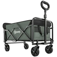 Outsunny Chariot de transport pliable chariot à roulettes avec poignée télescopique avec ouverture arrière 76 x 48 x 92 cm vert(m-19)