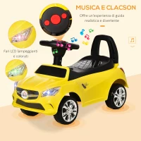 HOMCOM Macchinina per Bambini Cavalcabile con Volante, Fari e Musiche Integrate, Macchina per Bambini in PP e Metallo, 63.5x28x36 cm, Giallo(m-4)