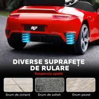 AIYAPLAY Mașină pentru Copii 3-5 Ani cu Licență Oficială RUF GT, Telecomandă, Centură de Siguranță și Muzică, Roșu(m-9)