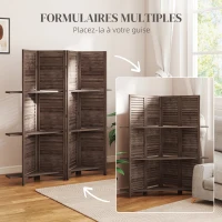 HOMCOM Paravent intérieur en bois 4 panneaux 160 x 170 cm, séparateur de pièce pliable avec 3 étagères, noyer(m-7)