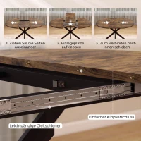 HOMCOM Uitschuifbare eettafel voor 4-6 personen, industriële keukentafel met stalen X-poten, rustiek bruin(m-5)