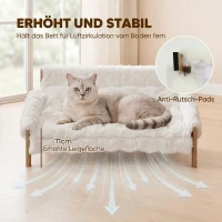 PawHut Verhoogd hondenbed met houten frame, zacht pluche kussen, afneembare hoes en antislip voetjes(m-7)