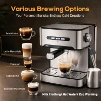 HOMCOM Espresso Machine, 20-Bar Semi Automatic Cappuccino Coffee Maker with Frother Wand, 1.6 L Water Tank, Black and Silver(m-5)