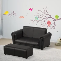 HOMCOM Canapé et Pouf Design Contemporain pour Enfants à partir de 3 Ans Noir(m-10)