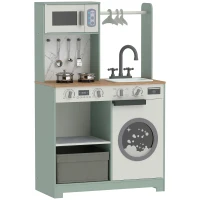 AIYAPLAY Cuisine enfant jouet d'imitation, dinette enfant avec cuisinière, évier, micro-ondes, 5 accessoires, vert(m-1)