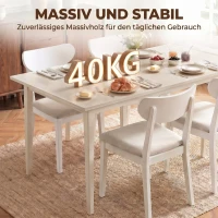 HOMCOM Eettafel voor 8 personen, moderne keukentafel met massiefhouten poten, 180 cm, crème(m-5)