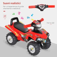 HOMCOM Quad Giocattolo per Bambini con Clacson, Musica e Luci, 60x38x42 cm, in PP Rosso(m-4)