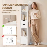 HOMCOM Boekenkast met 2 lades, smalle boekenkast met 3 open schappen, voor kantoor of slaapkamer, 30x24x158 cm, wit(m-7)
