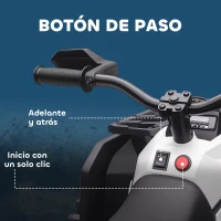 HOMCOM Quad Eléctrico para Niños 12V Quad para Niños de 3–5 Años con 2 Motores Velocidad 3–8 km/h Música Faros LED USB Blanco(m-7)