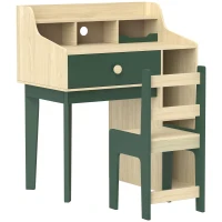 AIYAPLAY Kids Desk and Chair Set with Storage Shelves and Drawer, Green(m-11)